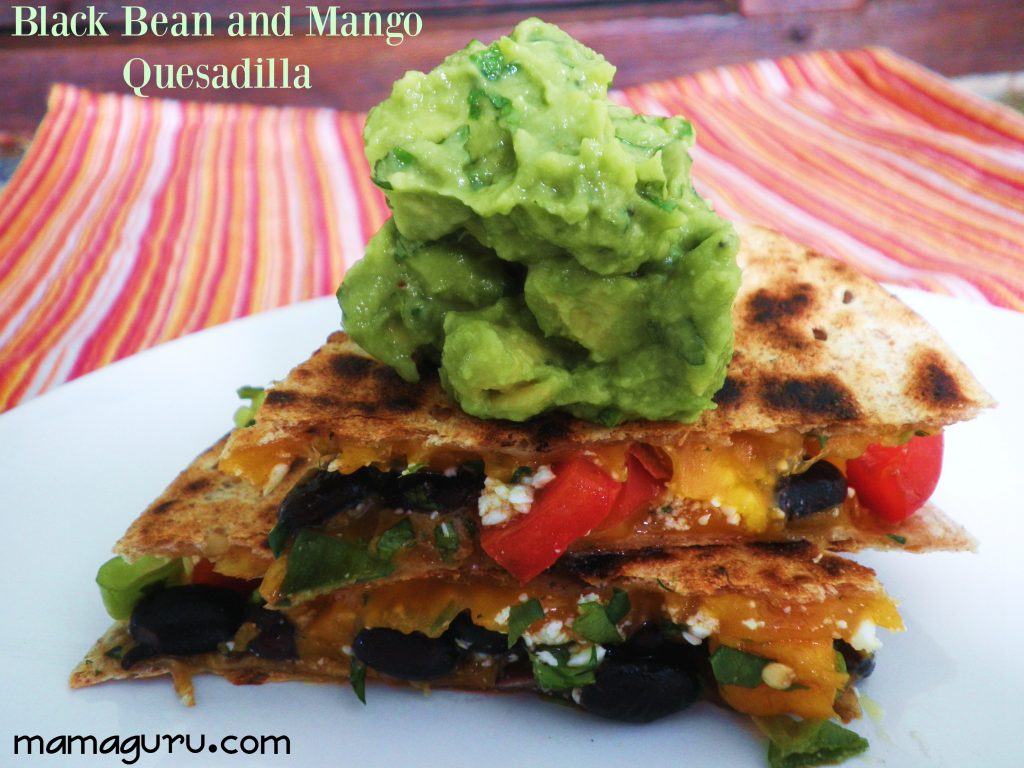 Black Bean and Mango Quessadilla with Green goddess Guacamole