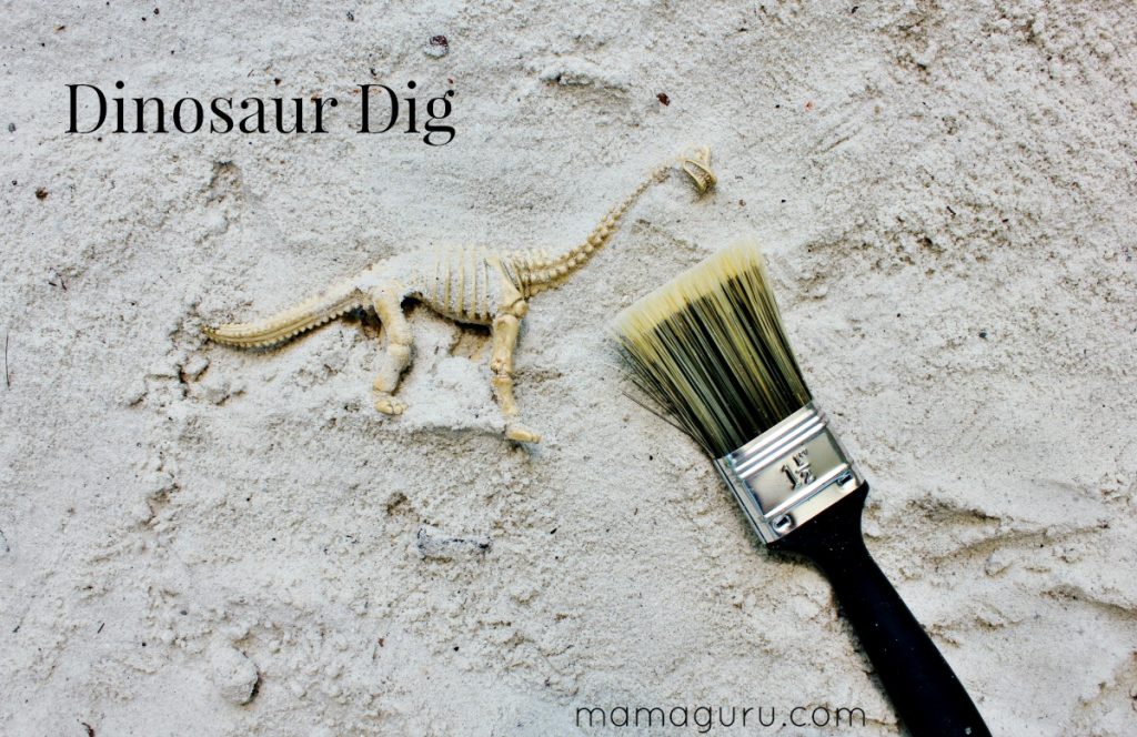 Dinosaur Dig; hunt for fossils in the sandbox