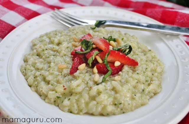 Pesto Risotto with Balsamic Strawberries