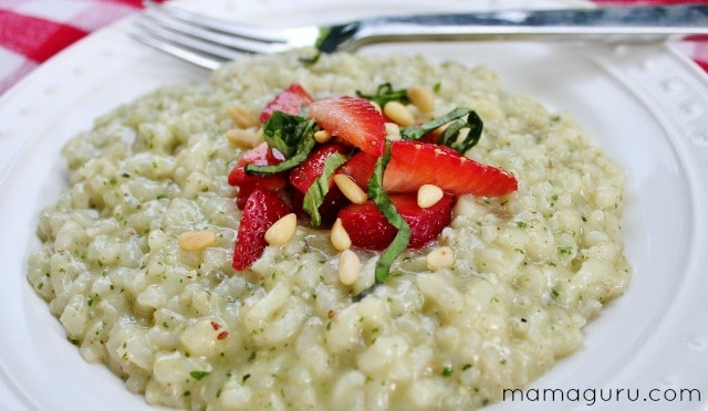 Pesto Risotto with Balsamic Strawberries