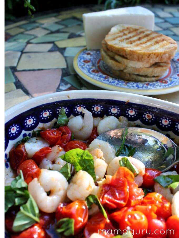 Roasted Tomatoes and Shrimp on Grilled Bread