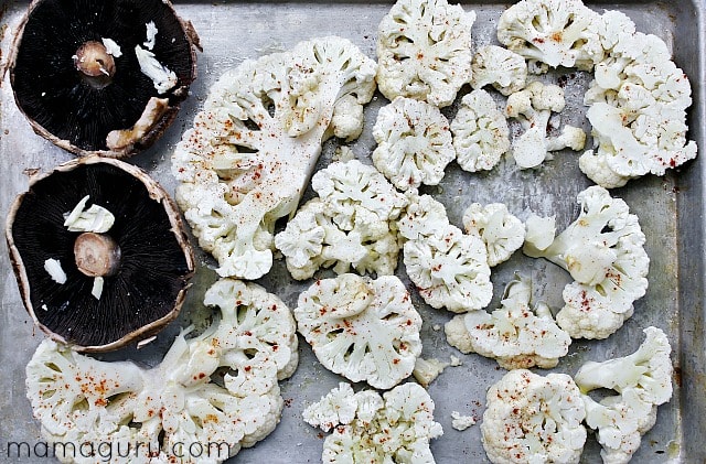 Roasted Cauliflower Steaks and Portobellos with Chimichurri