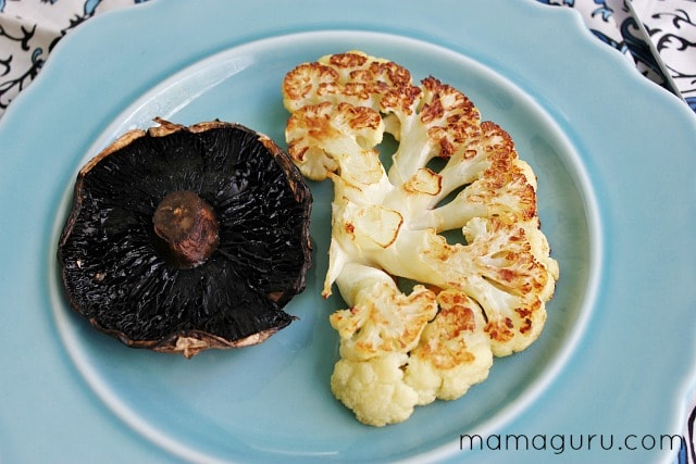 Roasted Cauliflower Steaks and Portobellos with Chimichurri