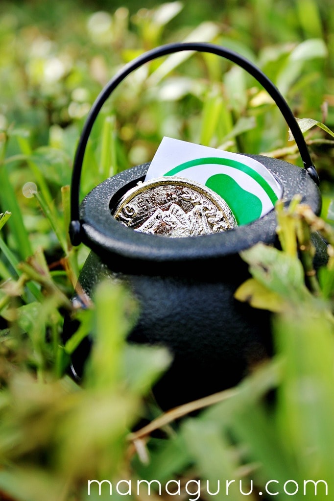 St. Patrick's Day Preschool Party Pot of gold with coins and stickers