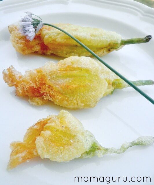 Fried Squash Blossoms Stuffed with Herbed Goat Cheese