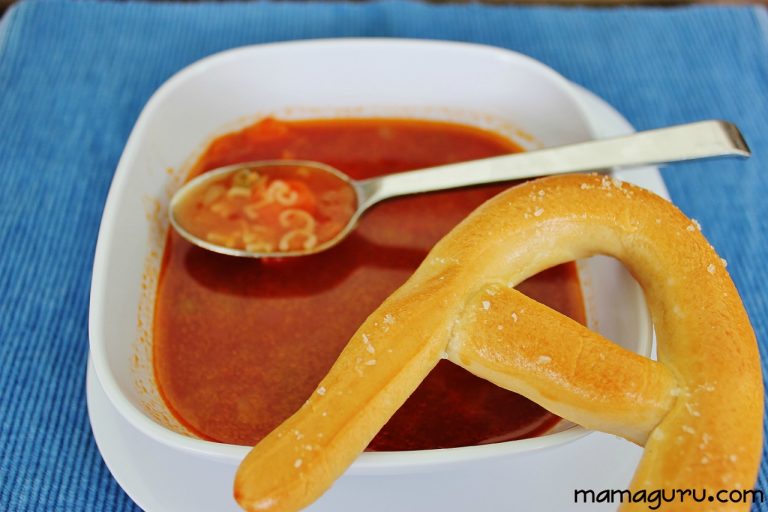 Alphabet soup with alphabet pretzels mamaguru